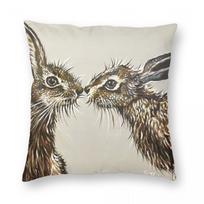 The Kissing Hares Square Pillowcase Polyester Linen Velvet Creative Zip Decor Bed Cushion Cover 30x30cm white