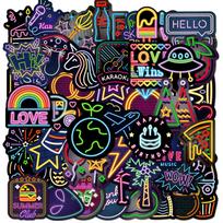 50PCS Cool Neon Light Stickers Trendy Graffiti Waterproof Neon Stickers Pack for Phone white