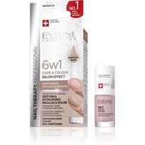 EVELINE Nail Therapy Professional Nagų Lakas, kuris suteikia spalvą, Priežiūra ir Spalva 6in1 - Blizgus Nudes 5 ml
