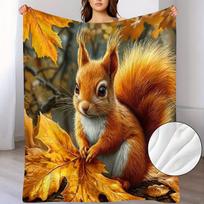 Squirrel Pattern Flannel Small Throw Blanket - Soft and Warm Blanket, Suitable for Sofa Blanket, Home Leisure Blanket, Air Conditioning Blanket, Nap B 75X95CM black