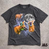 Three Maned Wolf Retro Graphic T-Shirt, Vintage Wolf Moon Shirt, Oversized Animal Tee, Funny Nature Top, Wildlife Gift for Him Her S gray