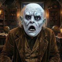 Adult Unisex White Bald Frozen Ghost Mask Scary Old Man Halloween Costume Accessory Male Apparition Ice Zombie for Party gray