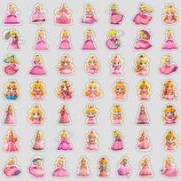 50 Cartoon Peach Princess Graffiti Stickers, Water Cup, Luggage, Waterproof Decorative Stickers, Cute Princess Stickers pink