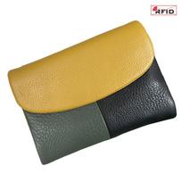 Women's RFID Anti-theft Brush Short Wallet Tricolor Genuine Leather Wallet Card Holder Clutch High Quality Large Capacity Coin Pocket Cash Purse yellow