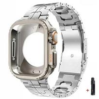 Titanium Strap +Upgrade Ultra Case for Apple Watch Band 45mm 44mm Full Covered Metal Case Bracelet Iwatch Series 9 8 7 6 SE 5 4 45mm sidabras