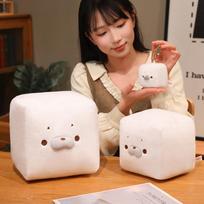 Tofu-Shaped Plush Doll Toy Square Plush Keychain Durable Bag Charm  Office Bedroom 7cm Pendant-Tofu-shape brown