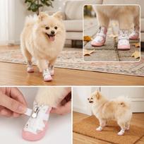 4Pcs Breathable Mesh Dog Shoes Golden Mesh Puppy Paw Shoes Anti-Slip Dog Booties  Teddy Bichon 3 beige