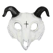 Goat Mask Halloween Costume Party Animal Head Mask Ram Horn Head Mask Horn Demon Face Cover Cosplay Costume white