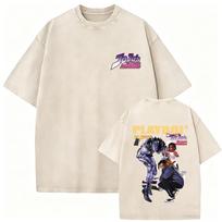 Washed Vintage Anime Jojo Bizarre Adventure Tshirt Weather Report Graphic T Shirts Men Women Manga Fashion Oversized Tshirts 2XL