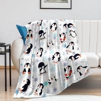 Gyvūnas Pingvinas Antklodė Itin Minkšta Mielas Pingvinas Flanelės Vilnos Mėtymo Antklodės Lengva Mikropluošto Linksmas Menas Vaikams Suaugusiems Lovatiesės Size: 75*100cm, Weight: 230 GSM white