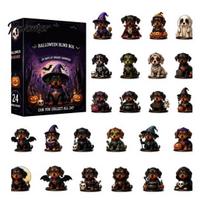 Dachshund Themed Party Supplies Halloween Advent Calendar, 24 Day Countdown Calendar with Acrylic Favors for Kids Figures, Holiday Seasonal Home Decor A