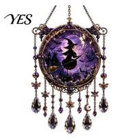Retro Home Ornaments Halloween Crystal Window Suncatcher, Acrylic Witch Hanging Wind Chime, Decorative Seasonal Holiday Decor Ornament for Indoor 20cm B black