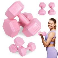 Šešiakampių hantelių rinkinys 2×4 kg, treniruočių svoriai, fitneso svoris, rožinė, ModernHome