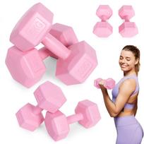 Šešiakampių hantelių rinkinys 2×5 kg, svoriai mankštai, fitneso svoris, rožinė, ModernHome