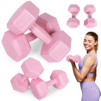 Šešiakampių hantelių rinkinys 2×3 kg, svoriai mankštai, fitneso svoris, rožinė, ModernHome
