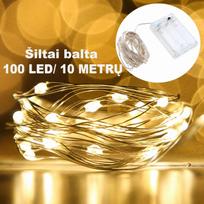 Šiltai balta LED girlianda, 100 LED, 10 m AA