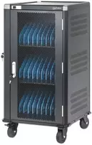 Manhattan Nešiojamojo kompiuterio įkrovimo spinta/vežimėlis per AC adapterį (ES) 30 vietų, įrenginio AC adapterio (maitinimo laidų) įdėjimas į bloką, tinka VISIEMS nešiojamiesiems kompiuteriams (iki 16"), iPad, MacBook, Chromebook ir kitiems nešiojamiesiems įrenginiams, skyriai 380x30x280 mm, spinta, su užraktu