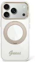 Guess IML Ring Stand 360 Script Metal Logo MagSafe dėklas, skirtas iPhone 17 Pro / 18 Pro - Skaidrus