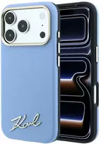 Dėklas Karl Lagerfeld Saffiano Small Script Metal Logo MagSafe Case, skirtas iPhone 17 Pro Max / 18 Pro Max - Šviesiai mėlyna