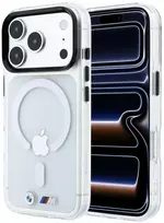 BMW M IML blizgaus metalo logotipas ir apdaila MagSafe dėklas, skirtas iPhone 17 Pro / 18 Pro - permatomas