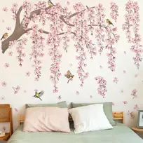 Sienų lipdukas Žydinti sakura su paukšteliais