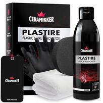 Automobilio padangų ir išorės plastikų priežiūros priemonė Ceramikker Plastire, 250 ml, su 40 × 40 cm mikropluošto šluoste