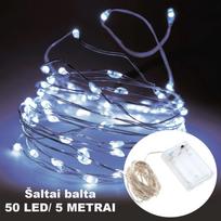 Šaltai balta LED girlianda, 50 LED, 5 m AA