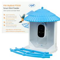 Smart bird feeder PNI MyBird PT035 with 4MP Wi-Fi camera and 3W solar panel, 2l food tank, dedicated application, motion detection, instant notifications, micro SD card slot, bidirectional audio, nigh