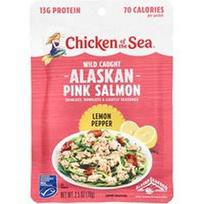 Chicken of the Sea, Laukinė sugauta Aliaskos rožinė lašiša, citrinų pipirai, 2.5 uncijos (70 g)