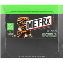 MET-Rx, Big 100, maisto pakaitalų batonėlis, traškus obuolių pyragas, 9 batonėliai, po 3.52 uncijos (100 g)