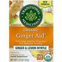 Traditional Medicinals, Organinė „Ginger Aid®“, imbieras ir citrinmirtė, be kofeino, 16 suvyniotų arbatos pakelių, 32 g