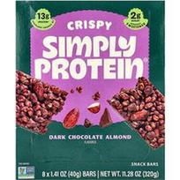 Simply Protein, Traškūs užkandžių batonėliai, juodojo šokolado ir migdolų, 8 batonėliai po 40 g (1,41 uncijos)