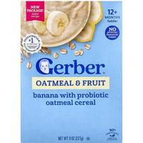 Gerber, Avižiniai dribsniai ir vaisių dribsniai su probiotikais, 12+ mėnesių, bananų skonio, 8 oz (227 g)