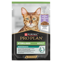 Purina Pro Plan Adult Sterilised Maintenance Šlapias pašaras sterilizuotoms katėms su kalakutiena drebučiuose, 85 g