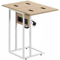 Sulankstomas šoninis staliukas, įkrovimo stotelė su USB jungtimis, metalas, 39 x 29 x 57 cm, medžio spalvos