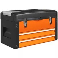 HOMCOM tuščių įrankių dėžių rinkinys, 49,7 x 25,3 x 28,9 cm įrankių dėžė su stalčiumi, mini dėžė, viršutinė laikymo dalis, rankena, plieninis įrankių dėklas, oranžinė