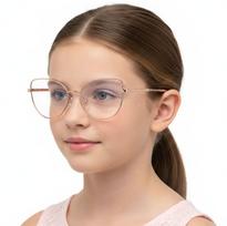 Mergaitiški nuliniai kompiuteriniai akiniai „Katės akys“ su Blue Light filtru, rožinio aukso metaliniai rėmeliai, UV400, modelis 25187A, +0.00