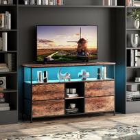 Retro stiliaus TV spintelė su LED apšvietimu ir 4 medžiaginiais stalčiais TV stovas su laikymo vieta