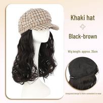 Houndstooth Beret Cap with Short Curly Wig - Sleek Autumn & Winter Fashion for Ladies, Enhances Smaller Face Appearance black
