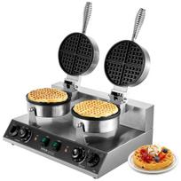 Commercial Waffle Maker Dual-Head Round Waffle Iron 2460W Non-Stick