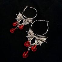 Gothic Red Vampire Bat Crystal Blood Drop Earrings sidabras