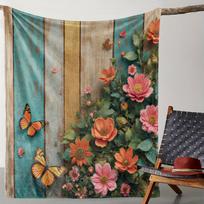 1pc Sdoo Flannel Blanket with Vibrant Butterfly & Floral Print - Soft, Warm, and Cozy for Sofa, Bed, Car, Office, Camping, Trave 75x90cm brown