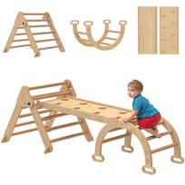 7-in-1 Climbing Frame, Arch Ladder, Triangle Ladder, Ramp, Climbing Wall, Slide, for Children Aged 1.5-4 Years, Foldable, Wood 188 x 70 x 59 cm natūrali
