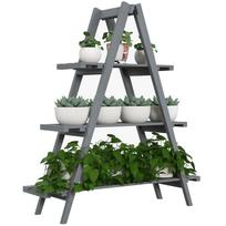 Folding Wooden Plant Stand 3-Tier Flower Pot Shelf with A-Frame 100x36x112 cm Gray 100 x 36 x 112 cm