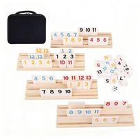 106Pcs Board Games Wooden Rummikub Game 106 Tiles Travel Playset Rummy Cube Game Portable Case Rummy Tiles Multi-Player Game beige