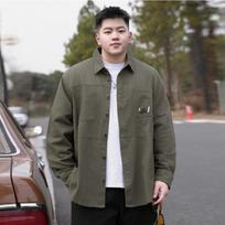 Plus Size Men Loose Casual Long Sleeve Turn Down Collar Solid Shirt XL žalia