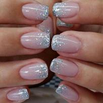 24Pcs Short Square Press On Nails Simple Gradient Silver Sequin French Full Cover Fake Nails gray