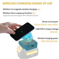Wireless Phone Charger Battery Adapter Suitable for PARKSIDE X20V TEAM PAP20A1 PAP20A3 PAP20B1 PAP20B3 Battery with Type C USB DC Ports