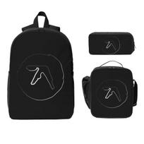 Aphex Twin Creative Y2K Logo Backpack Boys Girls BookBag School Bag Computer Shoulder Bags 3ps Insulated Lunch Bag Pencil Case One Size black