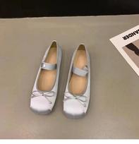 Nauji Mary Jane batai Moteriški batai Apvalus priekis Didelio dydžio Moteriški batai Šilkinio satino kaspinas Balerinos Vasarinės basutės Zapatos Mujer 38 juoda